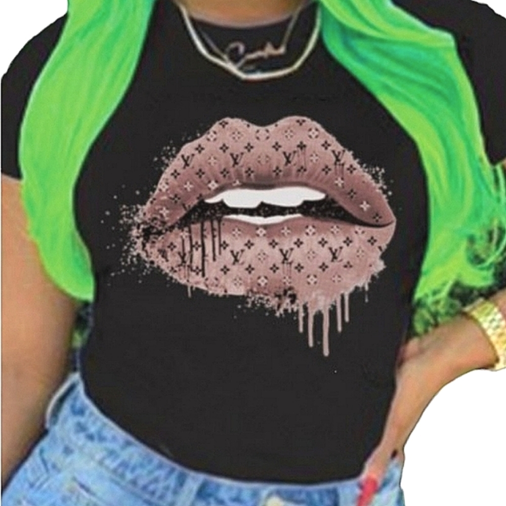 Luxurious Drip Fashion Lips Black Tee Shirt